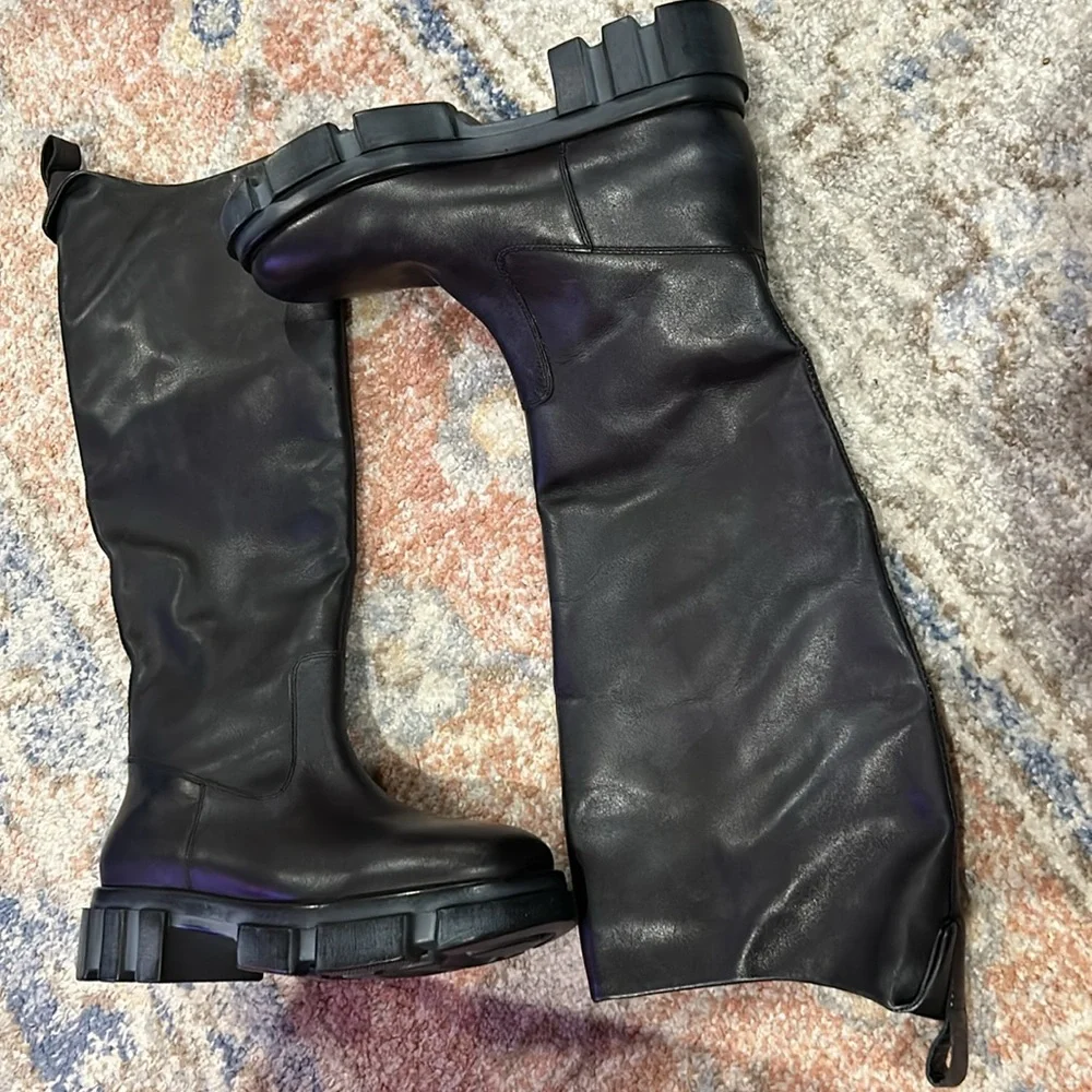 Free People Black Tall Leather Chunky Sole Boots